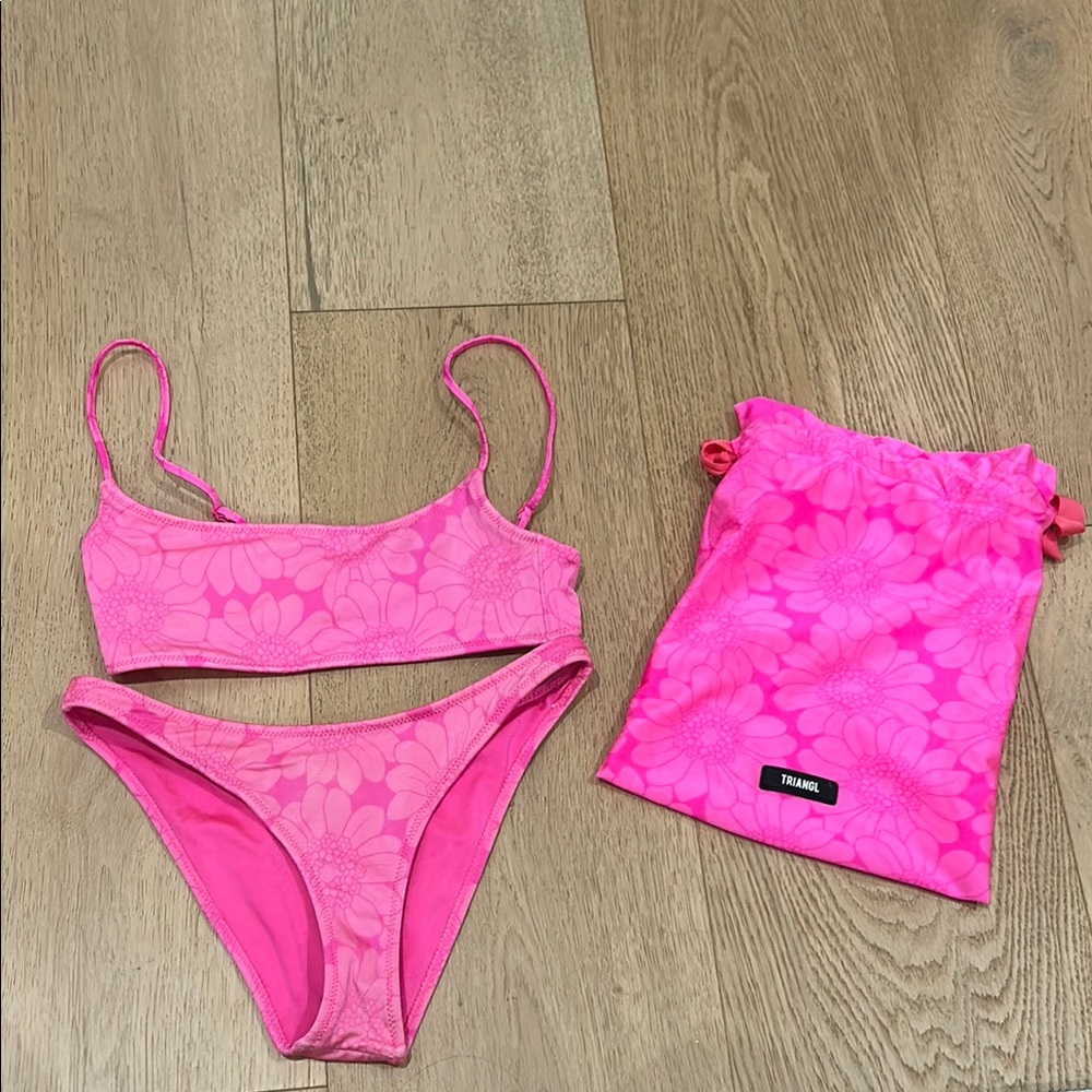 Triangl Pink Floral Drawstring Bag With Swimsuit